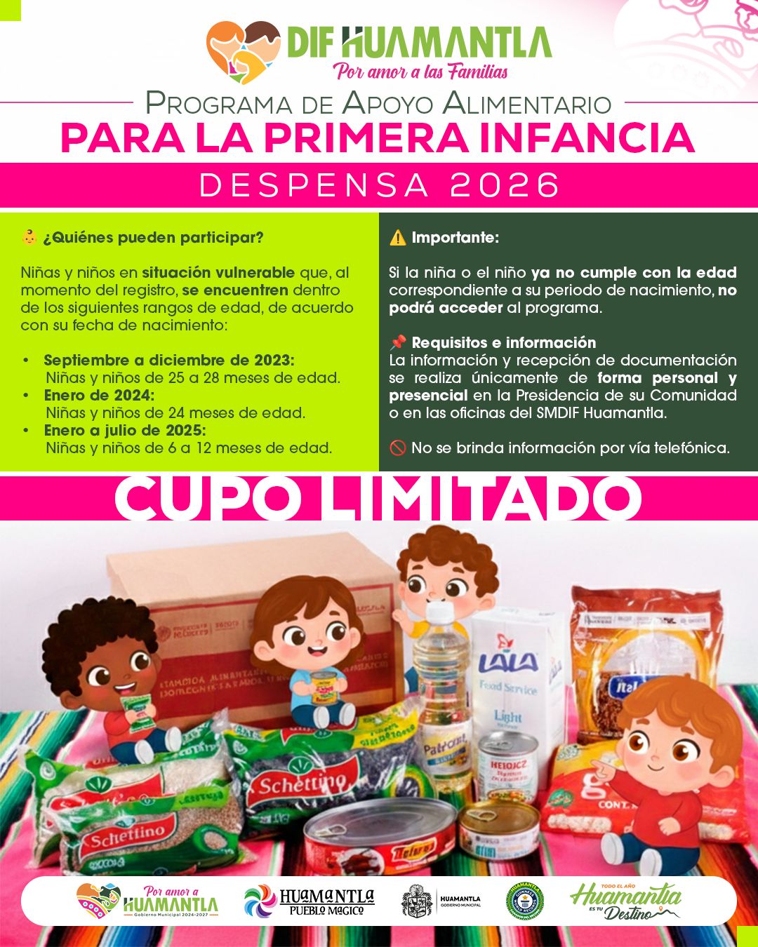 Invita Ayuntamiento de Huamantla al Programa de Apoyo Alimentario para la Primera Infancia